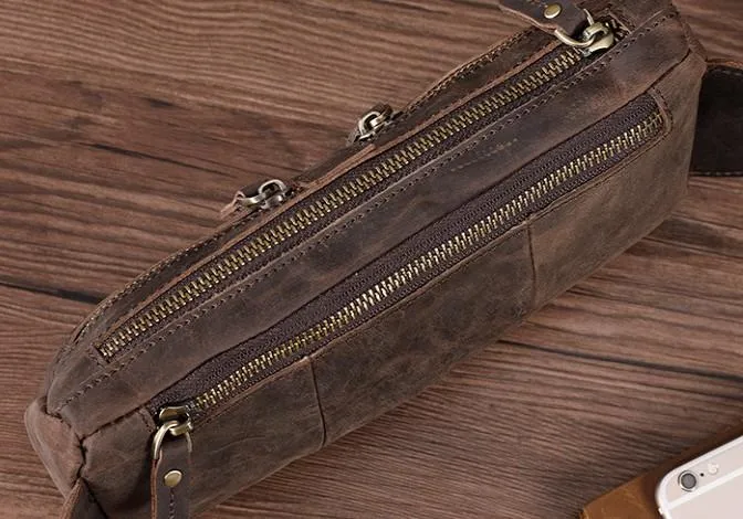 COOL Dark Brown LEATHER MENS FANNY PACK BUMBAG WAIST BAG FOR MEN