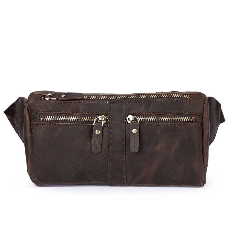 COOL Dark Brown LEATHER MENS FANNY PACK BUMBAG WAIST BAG FOR MEN