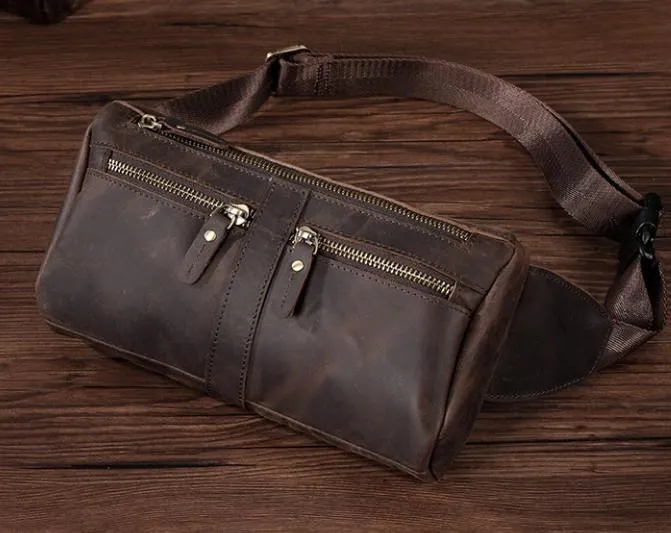 COOL Dark Brown LEATHER MENS FANNY PACK BUMBAG WAIST BAG FOR MEN