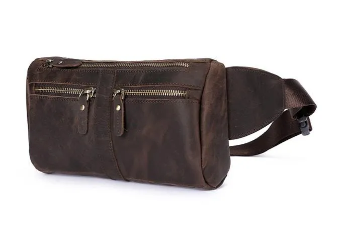 COOL Dark Brown LEATHER MENS FANNY PACK BUMBAG WAIST BAG FOR MEN