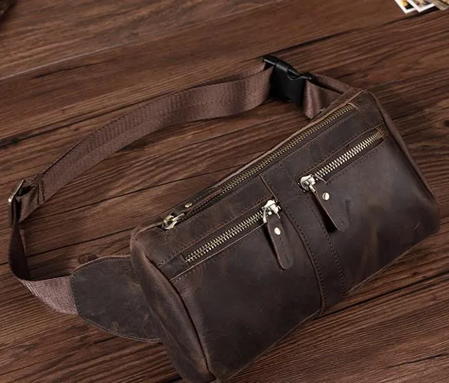 COOL Dark Brown LEATHER MENS FANNY PACK BUMBAG WAIST BAG FOR MEN