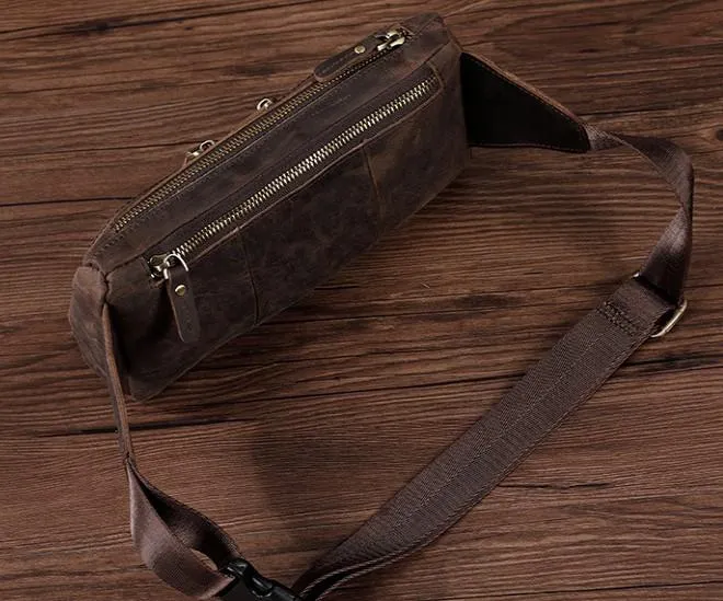 COOL Dark Brown LEATHER MENS FANNY PACK BUMBAG WAIST BAG FOR MEN
