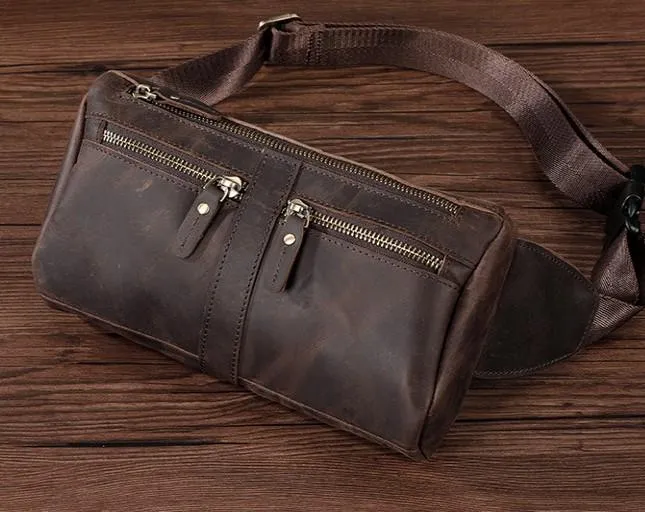 COOL Dark Brown LEATHER MENS FANNY PACK BUMBAG WAIST BAG FOR MEN