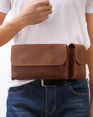 Cool Fashion LEATHER MEN'S Fanny Pack Waist Pack Belt Bag Belt Pack For Men Coffee