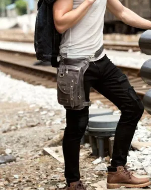 Cool Leather Belt Pouch Mens Fanny Pack Chest Bag One Shoulder Backpack for Men Coffee