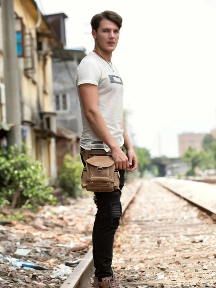 Cool Leather Belt Pouch Mens Waist Bag Camel Drop Leg Tools Bag BUMBAG for Men