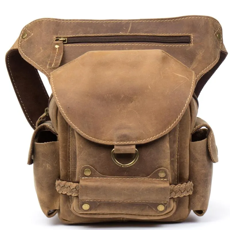 Cool Leather Belt Pouch Mens Waist Bag Camel Drop Leg Tools Bag BUMBAG for Men