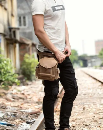 Cool Leather Belt Pouch Mens Waist Bag Camel Drop Leg Tools Bag BUMBAG for Men Camel
