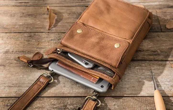 Cool Leather Belt Pouches Mens Waist Bag Shoulder Bag for Men