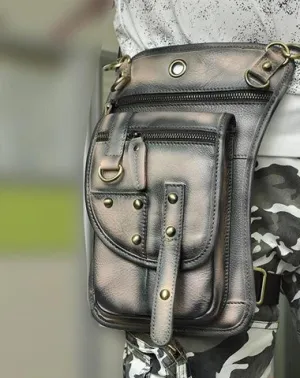 Cool Leather Brown Men's Biker Drop Leg Bag Belt Pouch Black Waist Bag Side Bag For Men Dark Brown