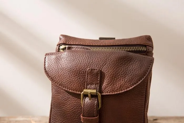 Cool Leather Coffee Belt Pouches Mens Waist Bag Shoulder Bag for Men