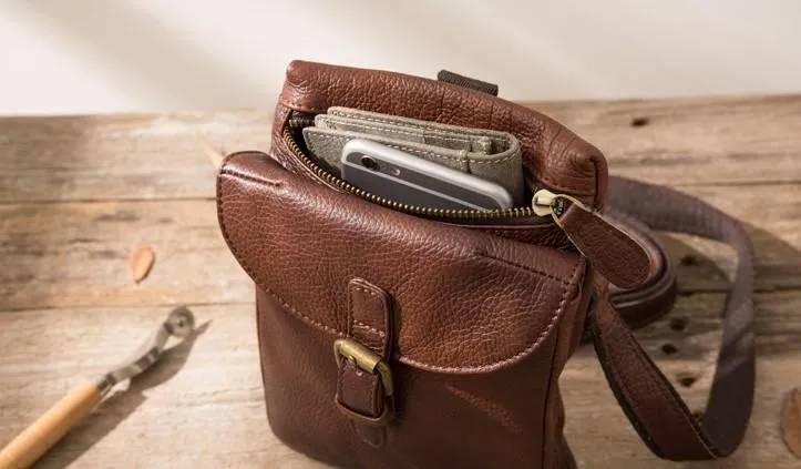 Cool Leather Coffee Belt Pouches Mens Waist Bag Shoulder Bag for Men