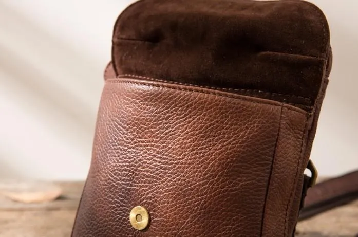 Cool Leather Coffee Belt Pouches Mens Waist Bag Shoulder Bag for Men