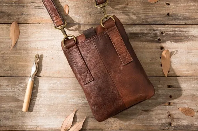 Cool Leather Coffee Belt Pouches Mens Waist Bag Shoulder Bag for Men