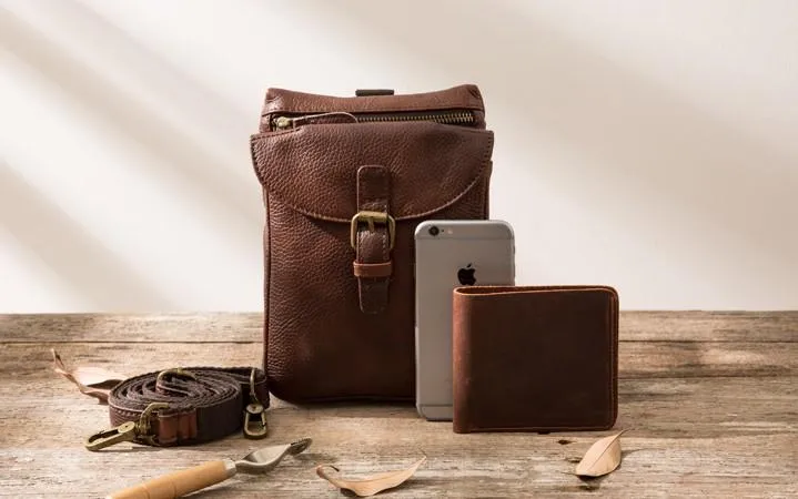 Cool Leather Coffee Belt Pouches Mens Waist Bag Shoulder Bag for Men