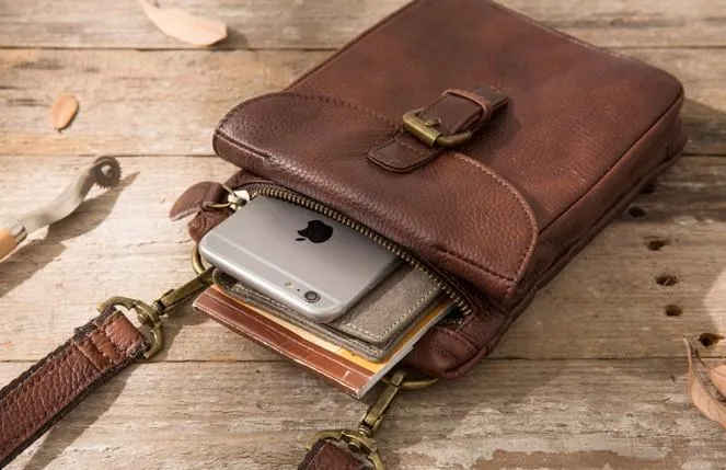 Cool Leather Coffee Belt Pouches Mens Waist Bag Shoulder Bag for Men