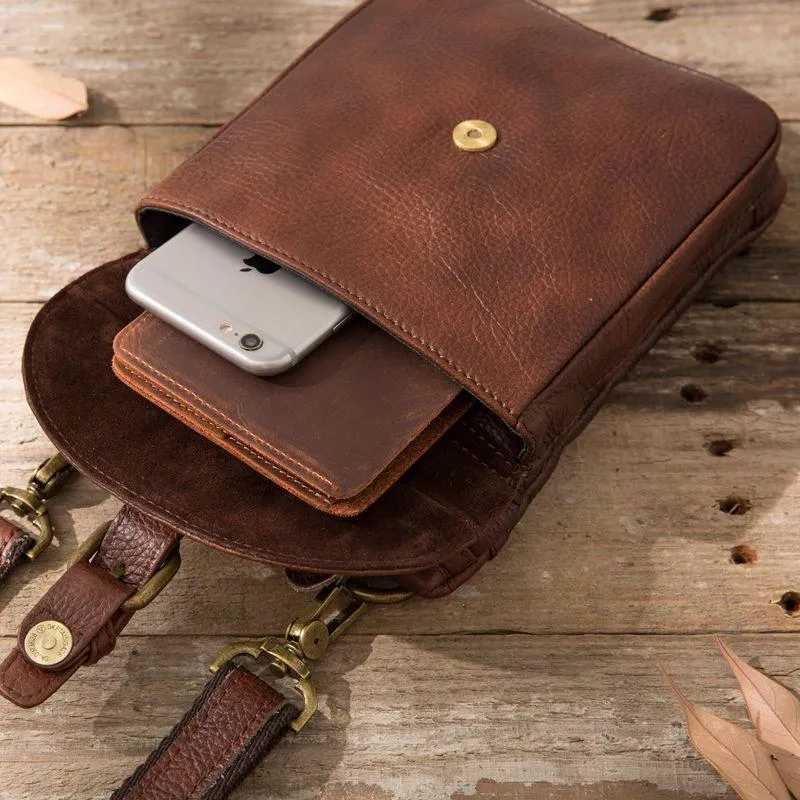 Cool Leather Coffee Belt Pouches Mens Waist Bag Shoulder Bag for Men