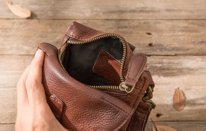 Cool Leather Coffee Belt Pouches Mens Waist Bag Shoulder Bag for Men