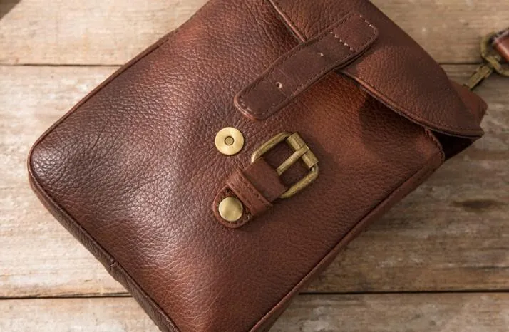 Cool Leather Coffee Belt Pouches Mens Waist Bag Shoulder Bag for Men