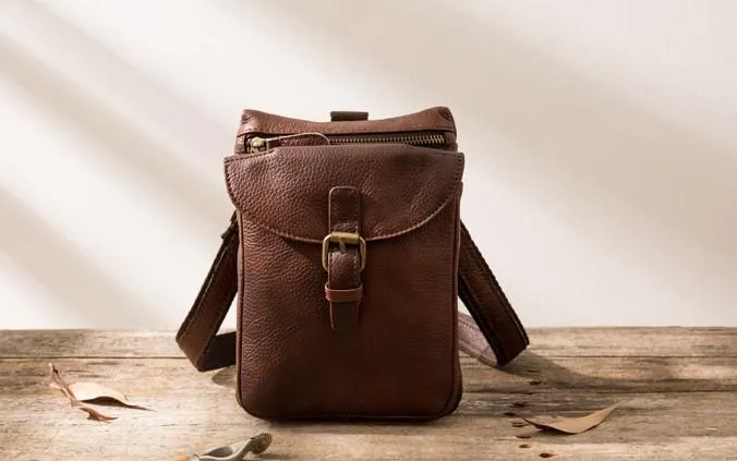 Cool Leather Coffee Belt Pouches Mens Waist Bag Shoulder Bag for Men