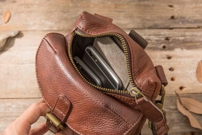 Cool Leather Coffee Belt Pouches Mens Waist Bag Shoulder Bag for Men