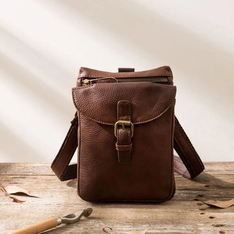 Cool Leather Coffee Belt Pouches Mens Waist Bag Shoulder Bag for Men