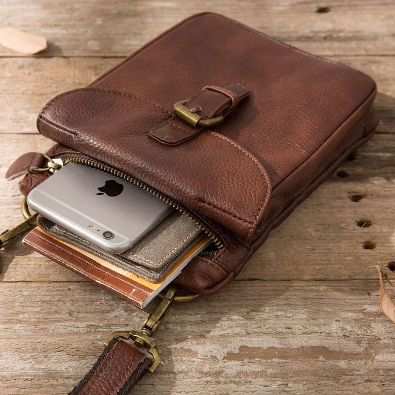 Cool Leather Coffee Belt Pouches Mens Waist Bag Shoulder Bag for Men