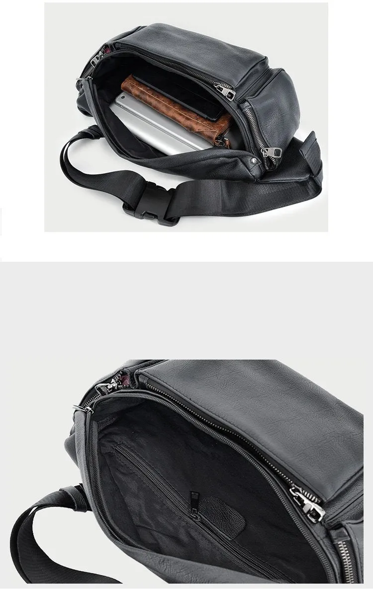 Cool Leather Mens 10" Large Black Fanny Pack Waist Bag Hip Bag for Men