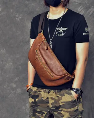Cool Leather Mens 8" Large Brown Fanny Pack Waist Bag Hip Bag Chest Bag for Men Brown