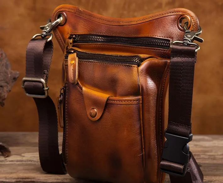 Cool Leather Mens BELT BAG Drop Leg Bag Belt Pouch Waist Bag Shoulder Bags For Men