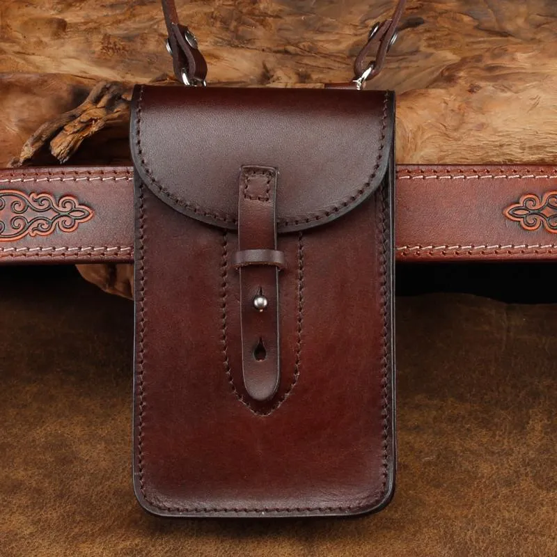 Cool Leather Mens Biker Cell Phone Holster Belt Pouch Side Waist Bag Shoulder Bag for Men