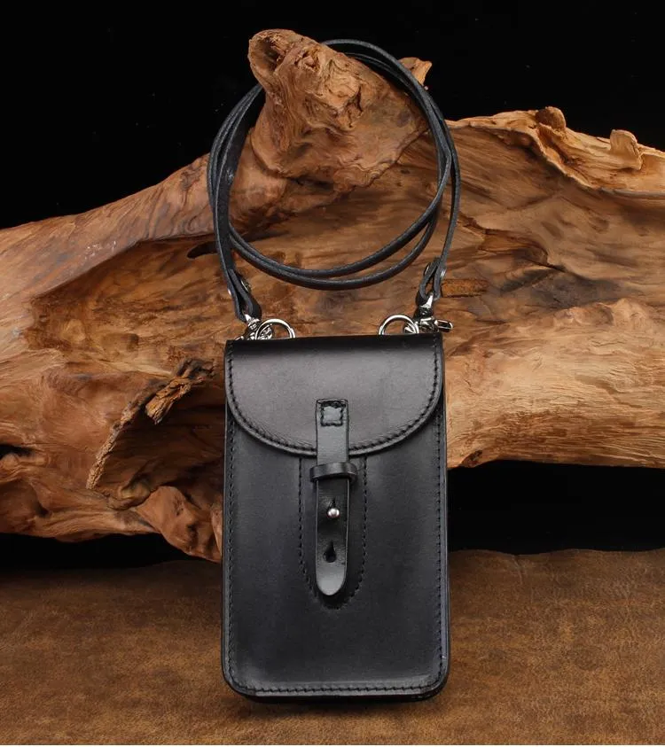 Cool Leather Mens Biker Cell Phone Holster Belt Pouch Side Waist Bag Shoulder Bag for Men
