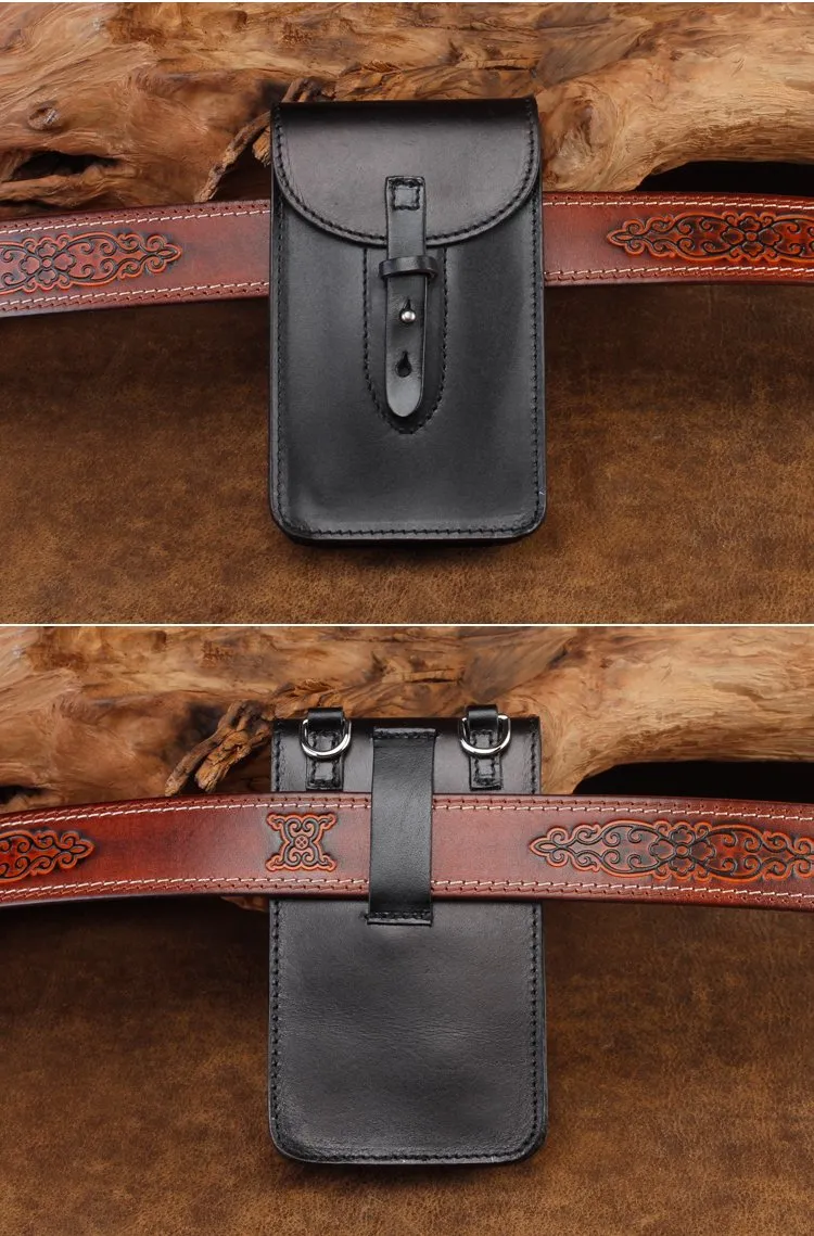 Cool Leather Mens Biker Cell Phone Holster Belt Pouch Side Waist Bag Shoulder Bag for Men