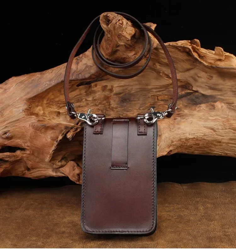 Cool Leather Mens Biker Cell Phone Holster Belt Pouch Side Waist Bag Shoulder Bag for Men