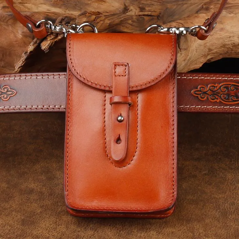 Cool Leather Mens Biker Cell Phone Holster Belt Pouch Side Waist Bag Shoulder Bag for Men