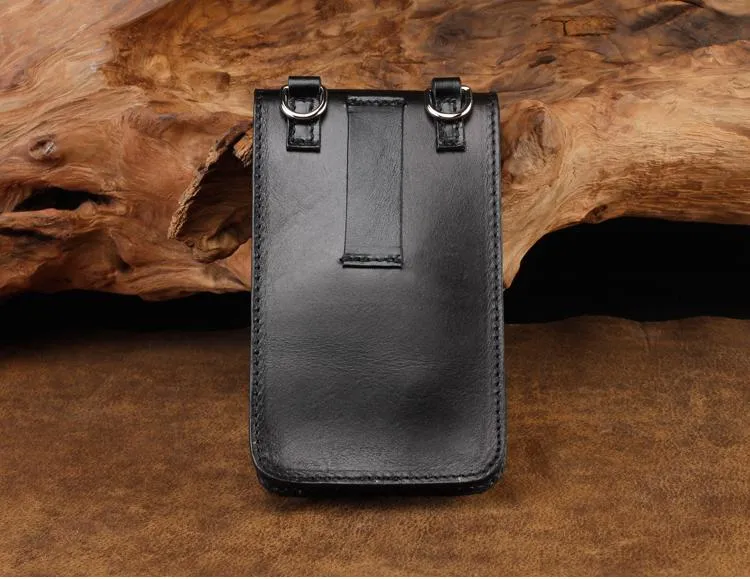 Cool Leather Mens Biker Cell Phone Holster Belt Pouch Side Waist Bag Shoulder Bag for Men