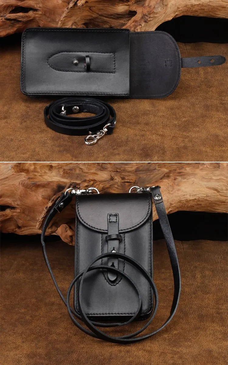 Cool Leather Mens Biker Cell Phone Holster Belt Pouch Side Waist Bag Shoulder Bag for Men