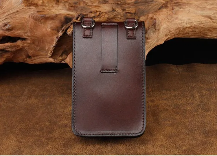 Cool Leather Mens Biker Cell Phone Holster Belt Pouch Side Waist Bag Shoulder Bag for Men