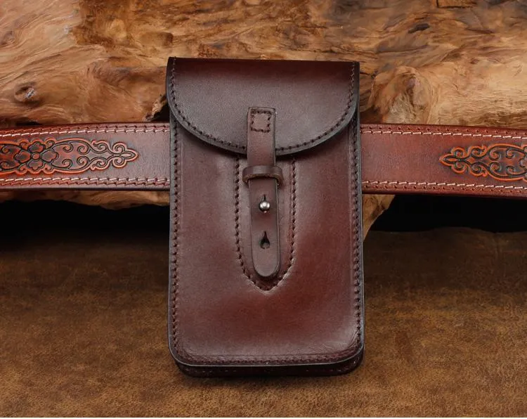 Cool Leather Mens Biker Cell Phone Holster Belt Pouch Side Waist Bag Shoulder Bag for Men
