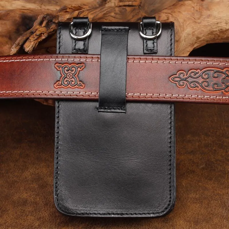 Cool Leather Mens Biker Cell Phone Holster Belt Pouch Side Waist Bag Shoulder Bag for Men