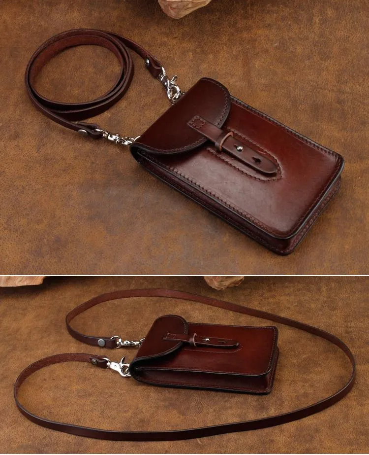 Cool Leather Mens Biker Cell Phone Holster Belt Pouch Side Waist Bag Shoulder Bag for Men