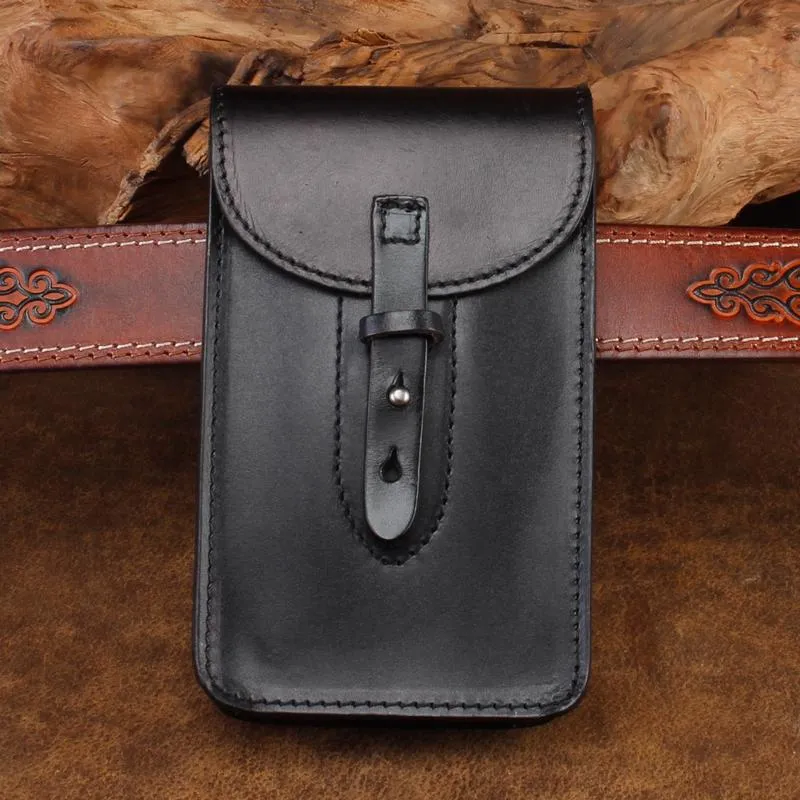 Cool Leather Mens Biker Cell Phone Holster Belt Pouch Side Waist Bag Shoulder Bag for Men
