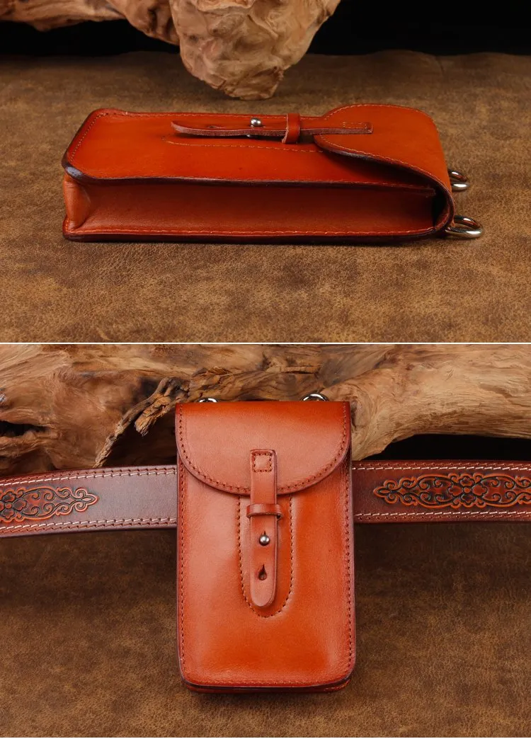 Cool Leather Mens Biker Cell Phone Holster Belt Pouch Side Waist Bag Shoulder Bag for Men