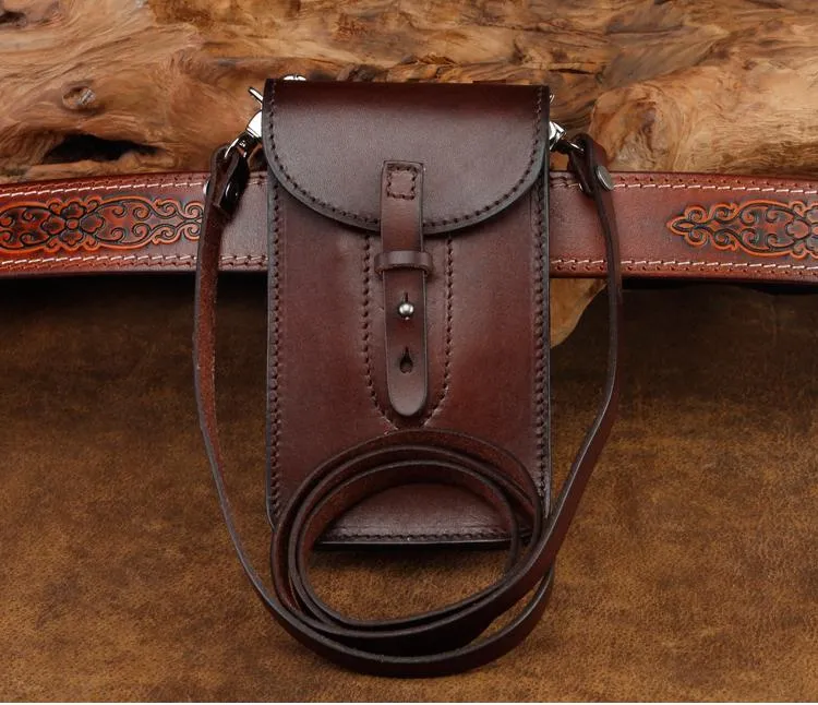 Cool Leather Mens Biker Cell Phone Holster Belt Pouch Side Waist Bag Shoulder Bag for Men