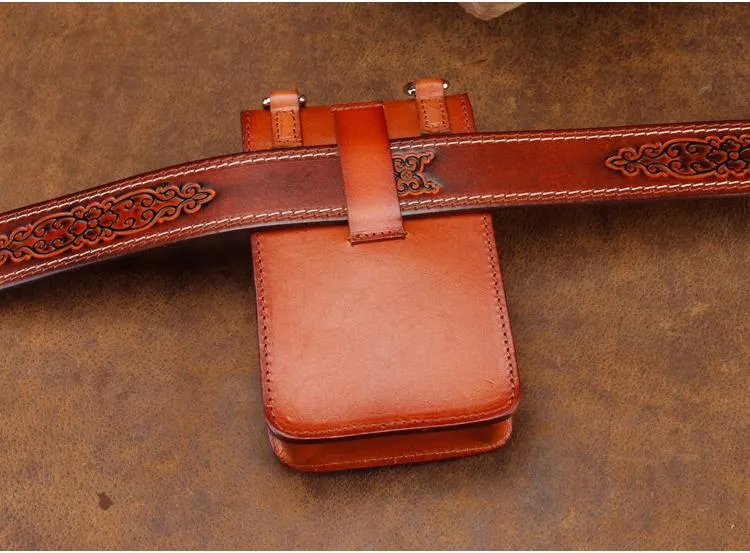 Cool Leather Mens Biker Cell Phone Holster Belt Pouch Side Waist Bag Shoulder Bag for Men