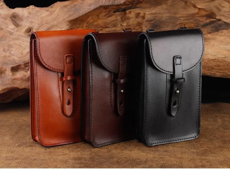 Cool Leather Mens Biker Cell Phone Holster Belt Pouch Side Waist Bag Shoulder Bag for Men