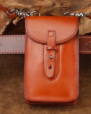 Cool Leather Mens Biker Cell Phone Holster Belt Pouch Side Waist Bag Shoulder Bag for Men Black