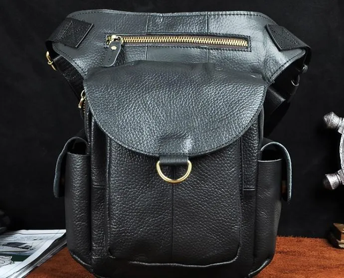 Cool Leather Mens Drop Leg Bag Belt Pouch Waist Bag Shoulder Bag for Men