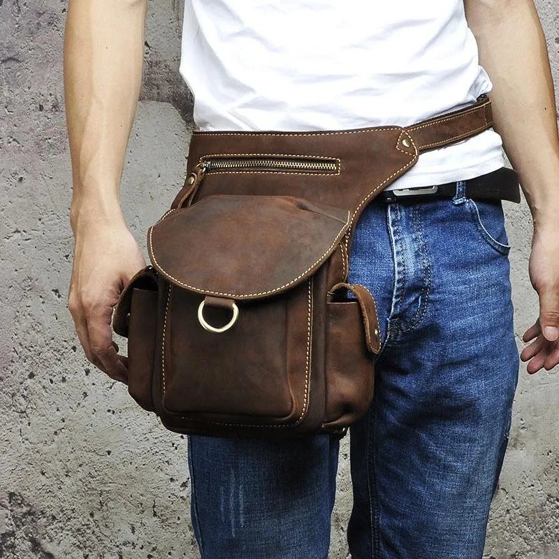Cool Leather Mens Drop Leg Bag Belt Pouch Waist Bag Shoulder Bag for Men