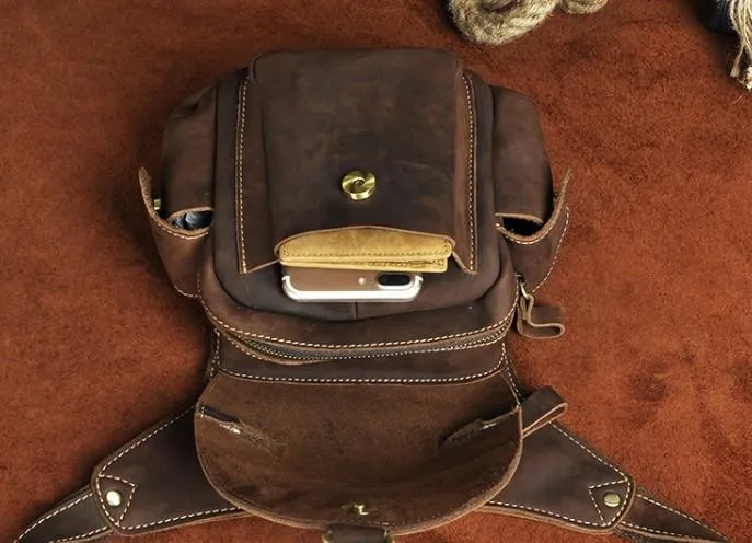 Cool Leather Mens Drop Leg Bag Belt Pouch Waist Bag Shoulder Bag for Men